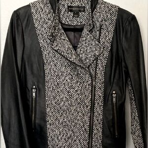 Bagatelle Leather Jacket w/ Houndstooth Knit